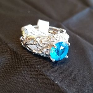 Silver ring with aqua blue stone, ornate, size 7, NWT
